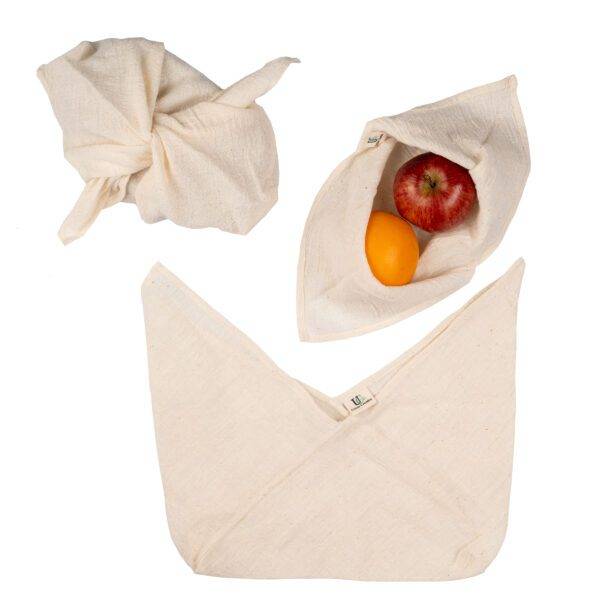 Kitchen Utility Bento Bag Set of 3 in Organic ‘Kala’ Cotton (Assorted Sizes )