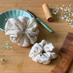 Natural off white organic kala cotton hair scrunchies